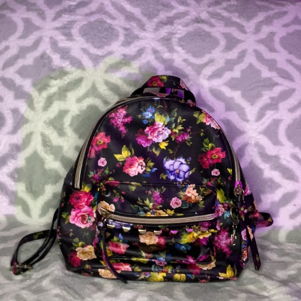 Black mini backpack with floral design